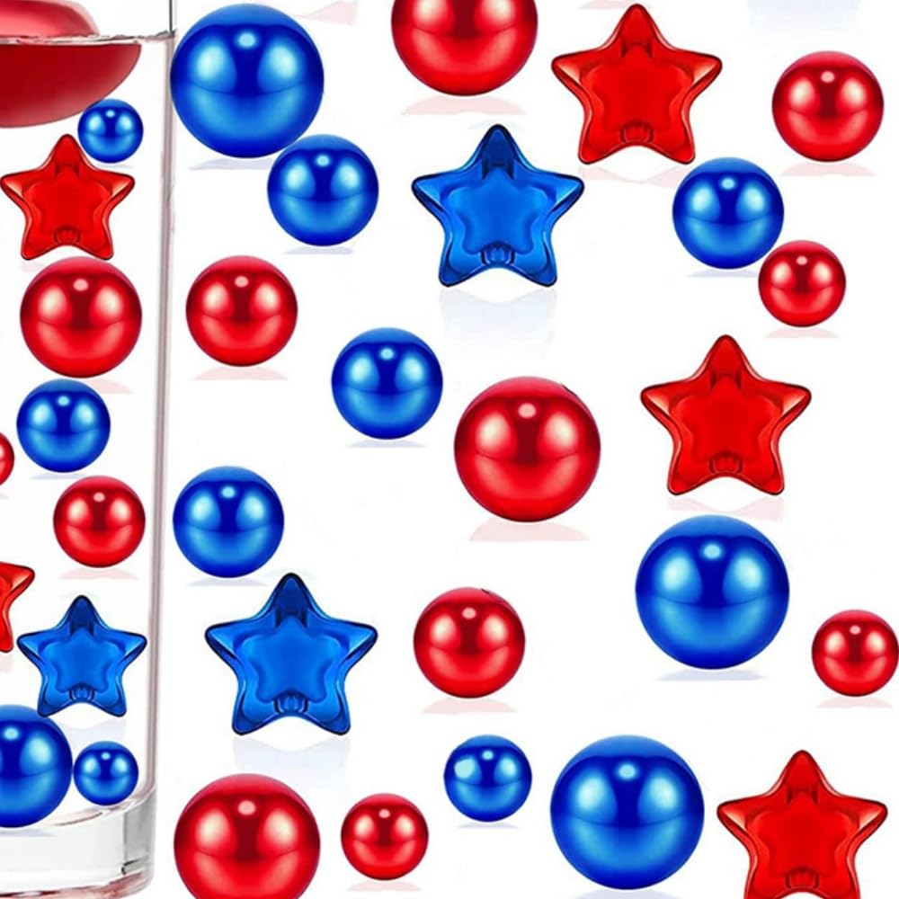 Photo 1 of 100pcs Patriotic Independence Day Vases Filler, 4th of July Vases Filler Beads, Star Ornament Faux Beads for American Holiday, Dinning Table Party Home DIY Decor Red,Blue Table Scatters (Blue)