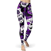 sissycos Women's Sugar Skull Leggings Buttery Soft Rose Flower Printed Halloween Stretchy Pants 28