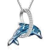 TOUPOP Dolphin Gifts 925 Sterling Silver Crystal Dolphin Necklace Ocean Jewelry Summer Beach Themed Gifts for Women