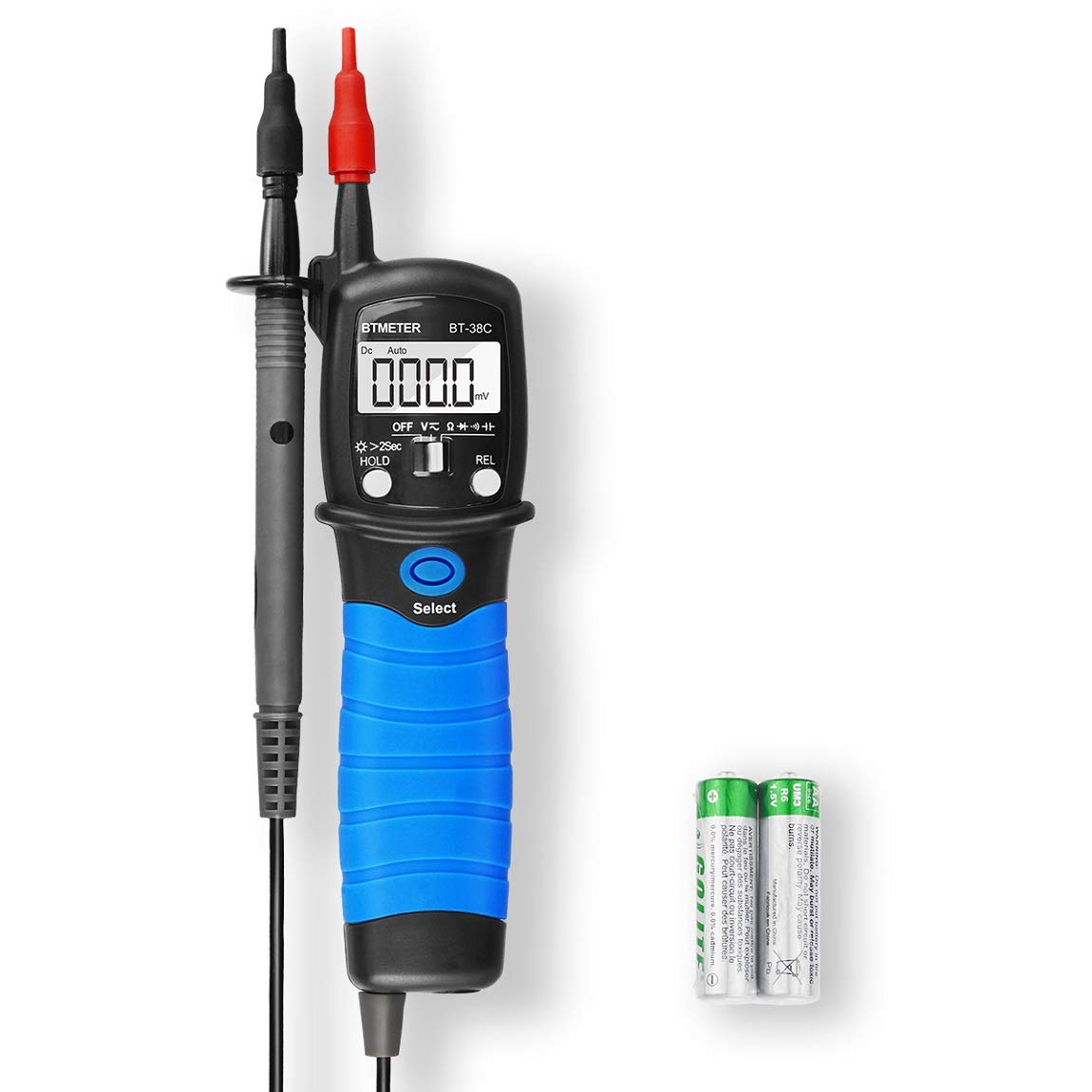 BTMETER BT-38C Pen Type Digital Multimeter, 6000 Counts Voltage Continuity Tester with Buzzer, AC/DC 600V, Resistance 60MΩ, Capacitance, Diode, Auto Range, Data Hold, Backlit LCD
