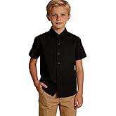 Visaccy Boys Short Sleeve Dress Shirts Button Down Solid Cotton Casual Shirt Size 2-20 Years