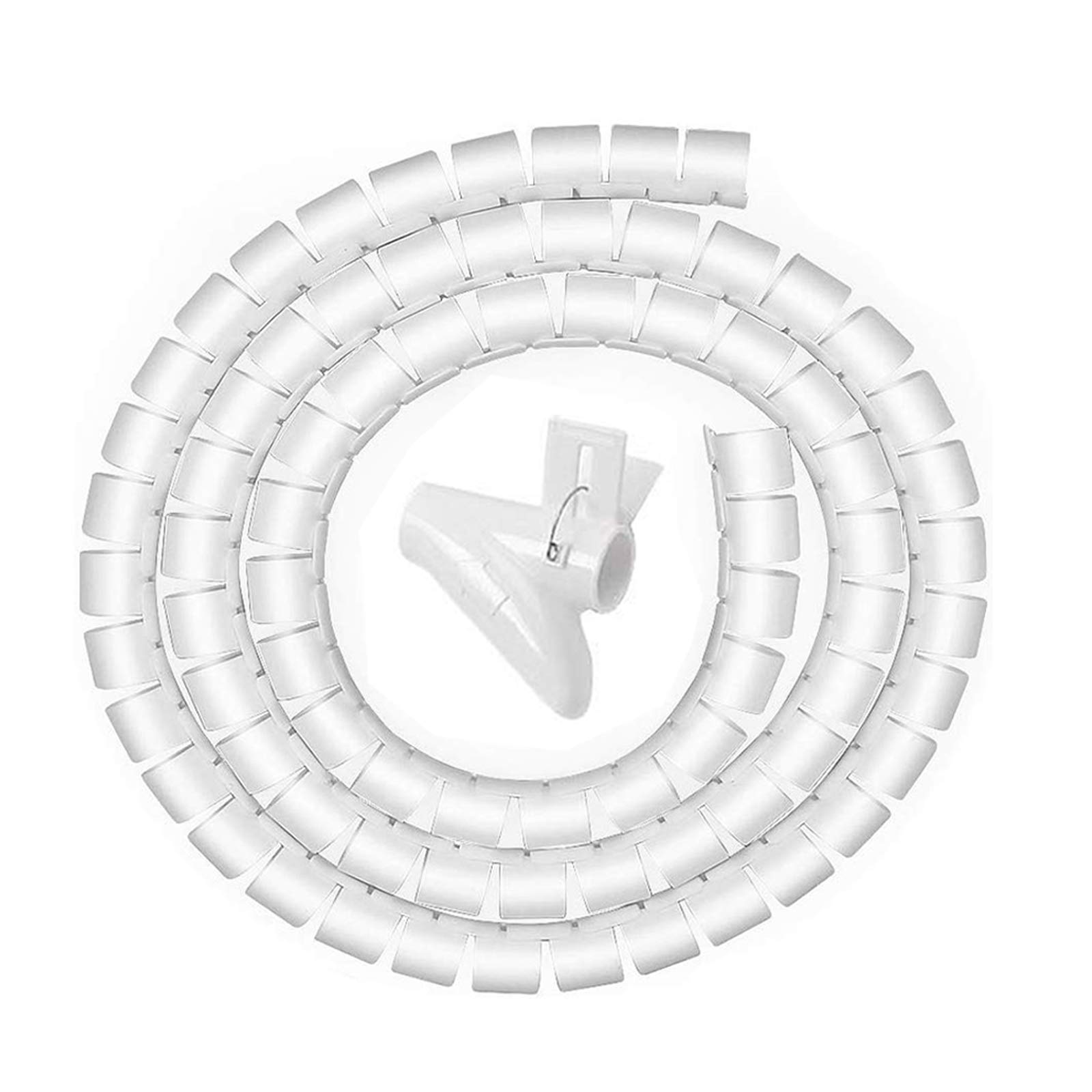 Cable Management Sleeve,2M Cable Bundler Manager with Cord Organizer Clip for Organizing USB/TV Wires Power Cords in Home and Office, DIY Flexible Coiled Tube-White