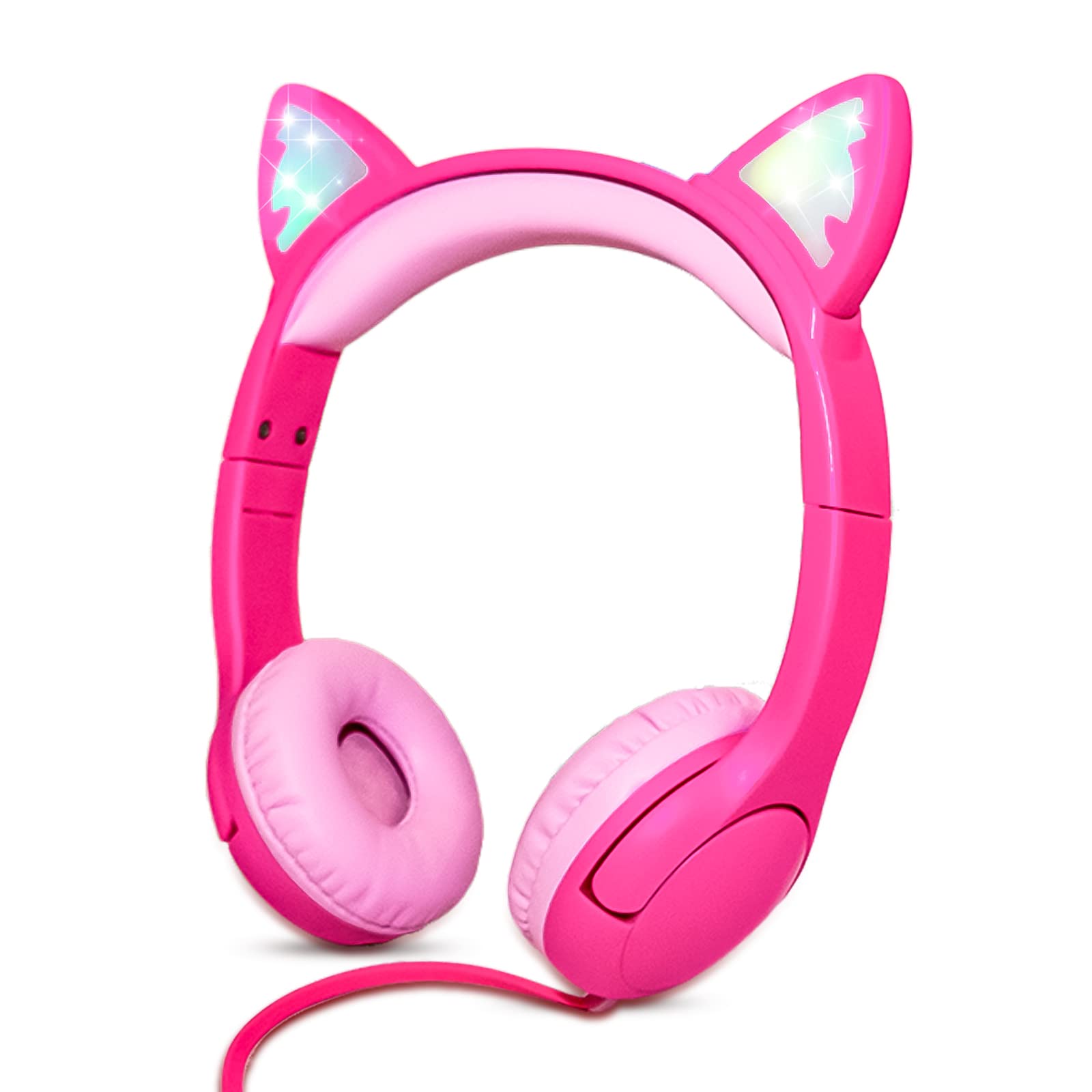 Olyre Kids Headphones, Safe 85db Volume Control Light Up Cat Ear Headphones with Sharing Port for Classroom/Travel/Homeschool, Sparkling Birthday Gifts for Girls & Boys - Rose
