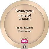 Neutrogena Mineral Sheers Loose Powder Makeup Foundation, Lightweight Face Makeup, Sheer to Medium Buildable Coverage, Sensitive Skin Foundation with Vitamins A, C, & E, Natural Ivory 20, .19 oz