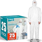 FURWEY 25Pack Hazmat Suits Disposable Protective Coveralls, Sizes M-4XL | Hooded Heavy Duty Full Body Painters Suit for Men &amp; Women with Elastic Wrists, Ankles and Hood- Breathable &amp; Waterproof