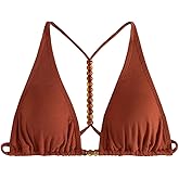 Milumia Women's Beaded Triangle Bikini Top Halter Tie Backless Bathing Suit Tops Swimwear