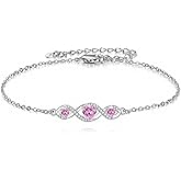 LELOUCHY Infinity 3-Birthstones Link Bracelet 925 Sterling Silver Love Forever Gemstone Bracelet with 6.5+2 Inch Chain Birthday Jewelry Gifts for Her