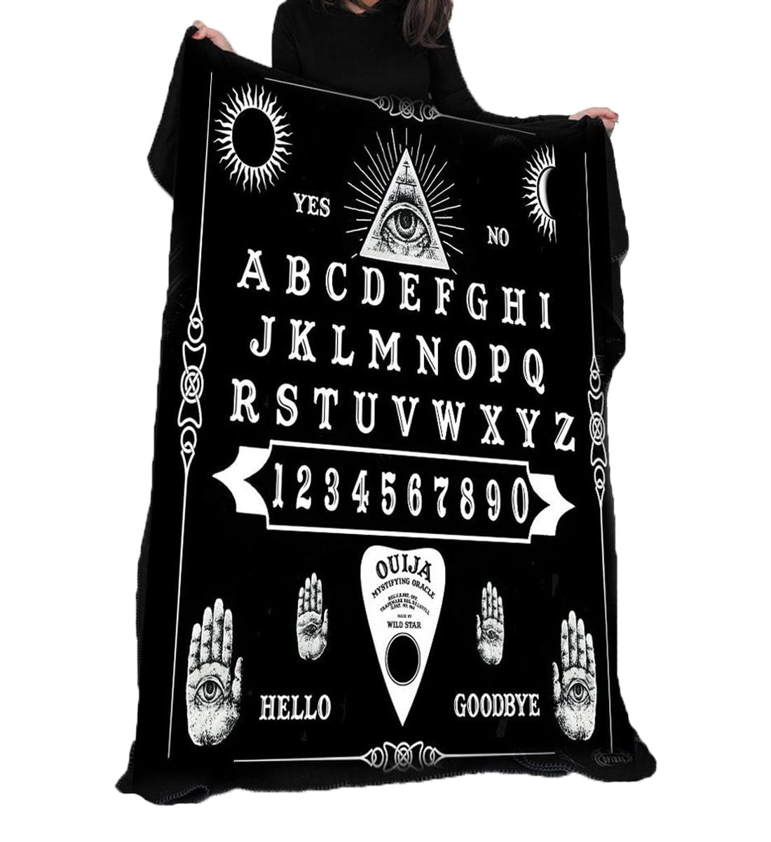 Wild Star Hearts Ouija Board Fleece Blanket, Goth Occult Home Decor, Gothic Bed Throw, Occult Print, 58 x 58inches
