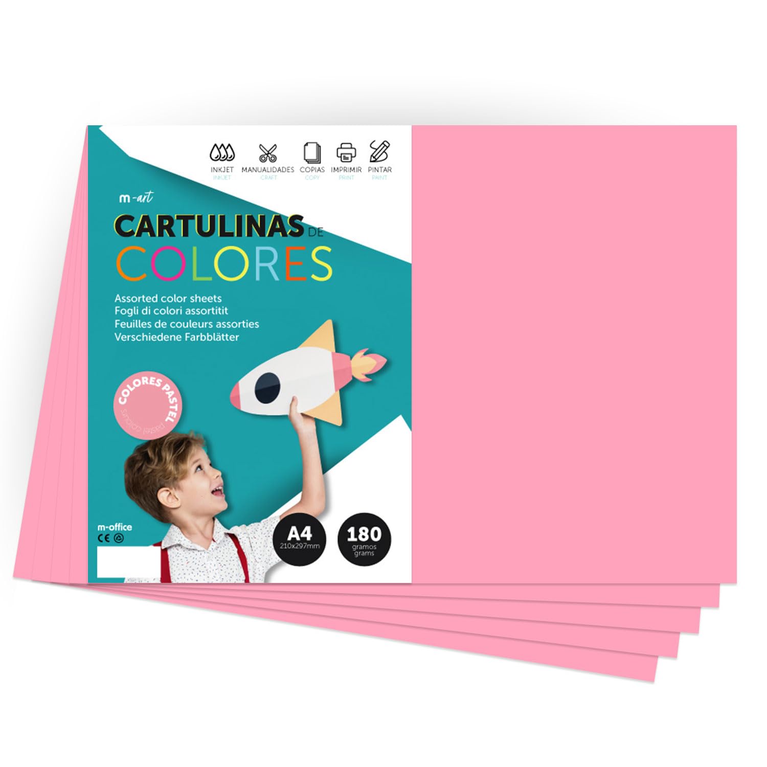 A4 Pastel Coloured Card 180g for Crafts, Printing Your Documents and Creative Designs Pastel Colours A4 m-office (x250, Pink)