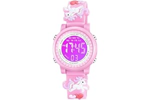 Venhoo Kids Watches 3D Cartoon Waterproof 7 Color Lights Toddler Wrist Digital Watch with Alarm Stopwatch for 3-10 Year Girls Little Child