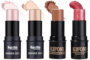 SUMEITANG 4PCS Contour Stick - Highlighter And Cream Blush Stick 4 Colors Kit - Moisturizer, Face Brightens & Shades Pencil, Facial Shaping Makeup Sticks for Older Women & Mature Skin
