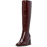 MUCCCUTE Burgundy Knee High Boots for Women Square Toe Chunky Block Heel Boots with Side Zipper Pull On Tall Boot
