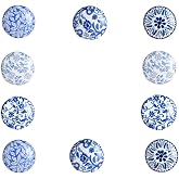 Perilla Home Set of 10 Blue Round Ceramic Drawer Knobs - Hand Made Glossy Decorative Vintage Knobs - for Home, Kitchen, Cupboard, Glass, Door Knobs, Dresser, Closet, Wardrobe and Drawer Pulls