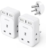 Aodeng UK to US Travel Adapter 2 Pack 6-in-1 2 USB Ports Type C Shaver