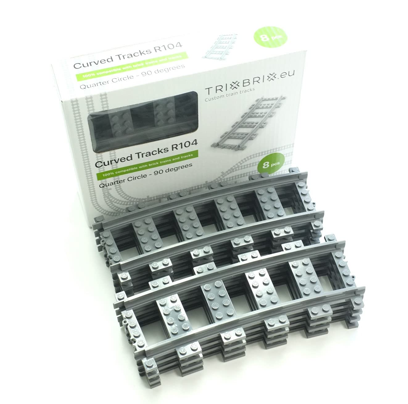 Trixbrix.eu Curved Tracks R104 Compatible with Lego City Train Sets 60197 60198 10277 60205 60238