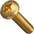 Brass Machine Screw, Plain Finish, Pan Head, Phillips Drive, 1-1/4" Length, #10-24 Threads (Pack of 100)