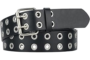 Alphyly Neries Grommet Leather Belts for Women & Men, Double Prong Buckle Vintage Punk Jeans Belts