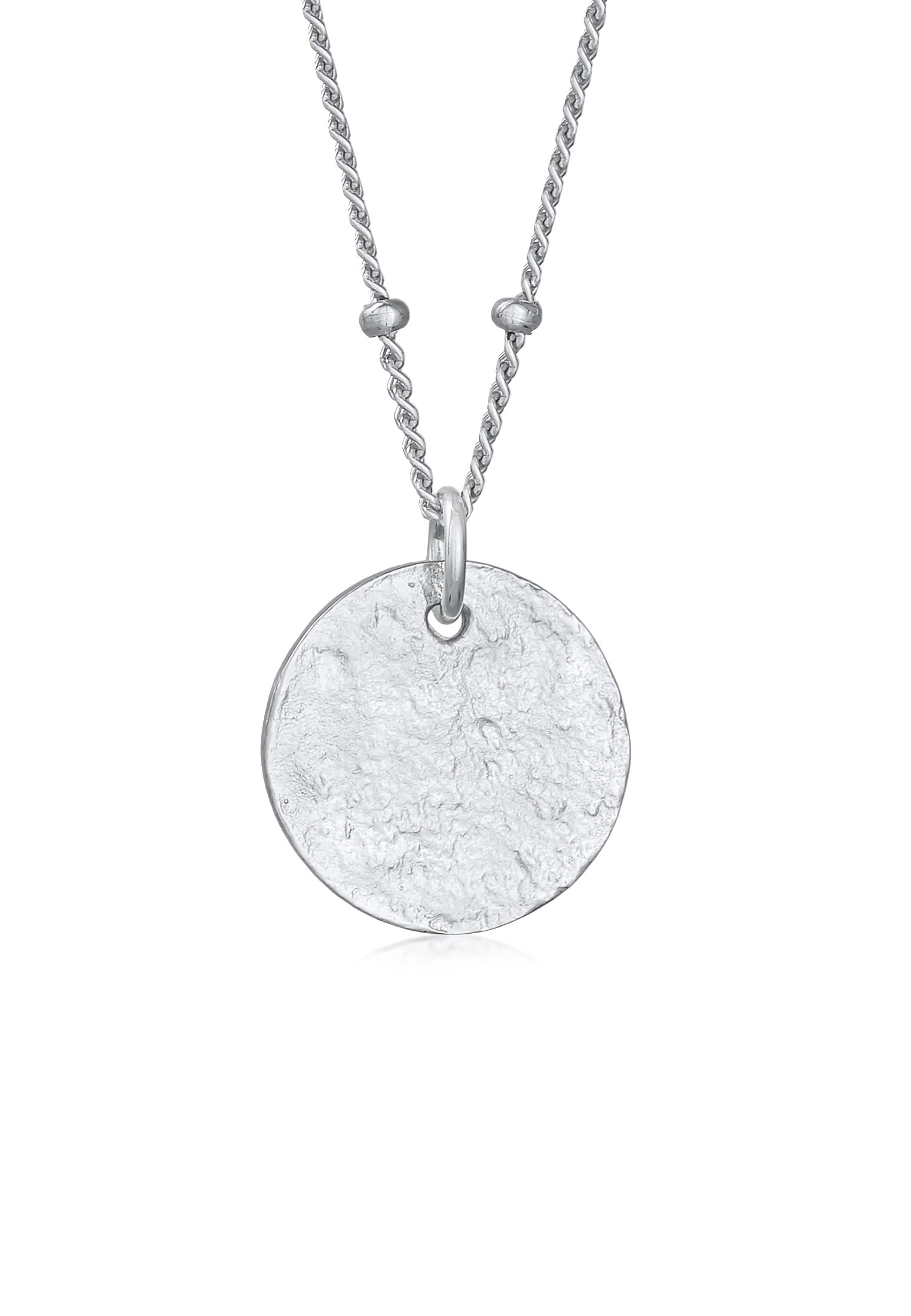 Elli Necklace Ladies Satellite Chain Plate Pendant Hammered in 925 Sterling Silver