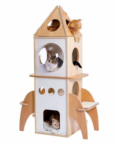 PEQULTI 54 Inches Rocket Multi-Level Cat Tree Spaceship Modern Cat ...