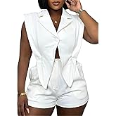 Lymeral Women Blazer Short Romper Casual Sleeveless Business V Neck Top Summer Zipper Shorts One Piece Jumpsuit With Pockets
