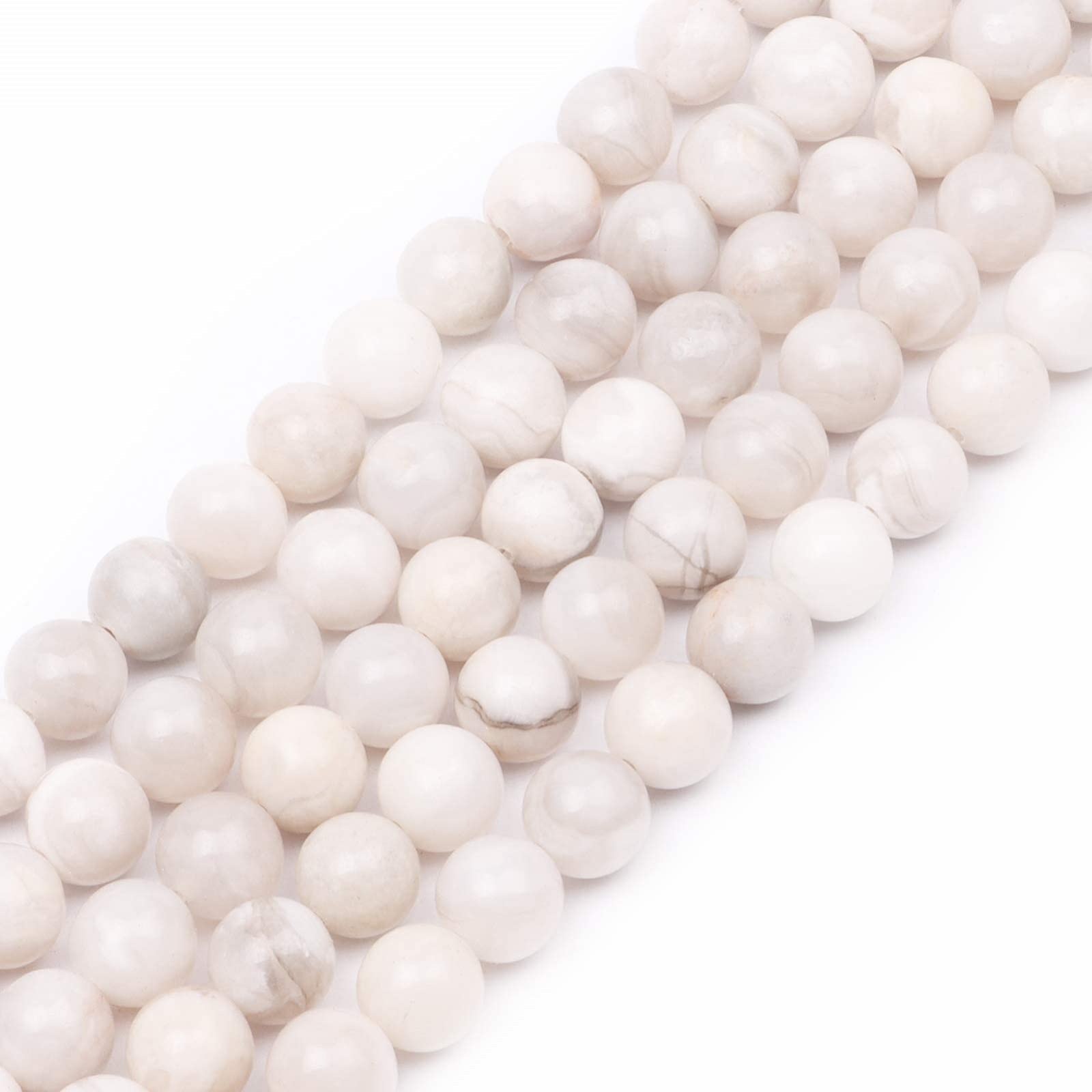 10mm Round White Agate Gemstone Beads, 31-36pcs Loose Smooth Healing Power Stone Beads for Bracelet Necklace Jewellery Making and DIY Crafts, 1 Strand 15.5" — image 1