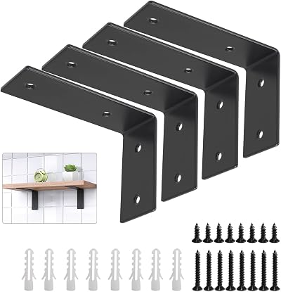 YUMORE Shelf Brackets L Shaped 5 Inch 4 Pcs Heavy Duty Stainless Steel