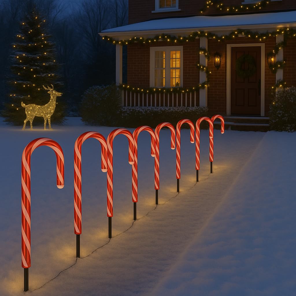 Valiant Fun Candy Cane Christmas Lights ,Red,(8-Pack) - 40cm Tall - 4.2m String - 64 LED