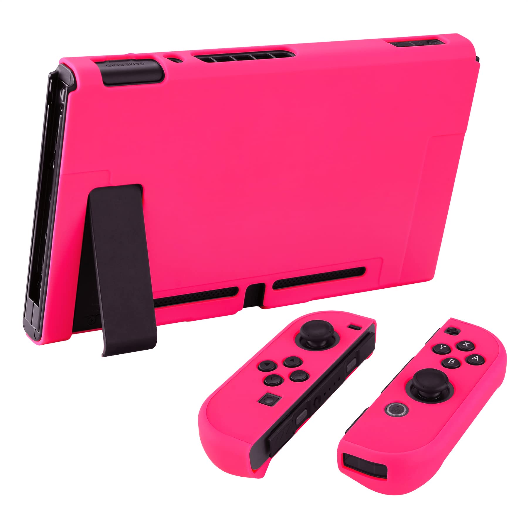 eXtremeRate PlayVital Cover for Nintendo Switch, Protective Case Protector for Switch - Shock-Absorbent Anti-Scratch Dockable Easy to Install Durable Hard Shell Game Accessories, Bright Pink