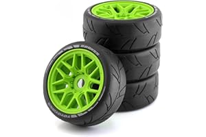 Chanmoo 1/8 RC On Road Car Tires and Wheels Rims 17mm Hex 103mm Rubber Rally Tyres for 1:8 Scale RC On-Road Racing Car HPI WR8 HSP Hobao ARRMA Redcat Losi Kyosho VRX RC Rally Drift Car 4PCS (Green)