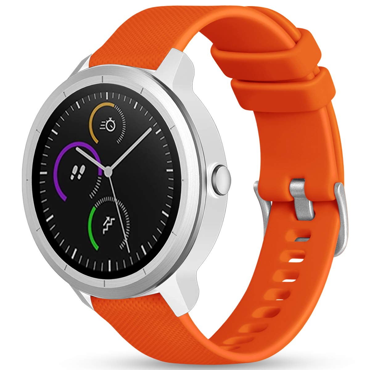 Vobafe 20mm Strap for Garmin Vivoactive 3/3 Music/Venu/Venu 2 Plus/sq/sq 2/Forerunner 245/645/55, Soft Silicone Watch Band Replacement for Garmin Vivomove HR/Instinct 2S/Fenix 7S, Orange