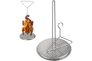 PETKAO Turkey Deep Fryer Accessories for Deep Fry Pot Grill BBQ, Turkey Fryer Stand Kit for Deep Fryer,Stainless Steel Turkey Fryer Hanger Poultry Rack w/Turkey Fryer Lifter Hook,Vertical Roaster Holder Base