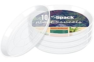 HQAUT 4 6 8 10 12 14 16 18 20 22 Inch Clear Plant Saucer, 5 Pack Durable Plastic Water Catcher Trays for Flower Pots, Plant Drip Trays for Indoor Outdoor Planter(10inch)