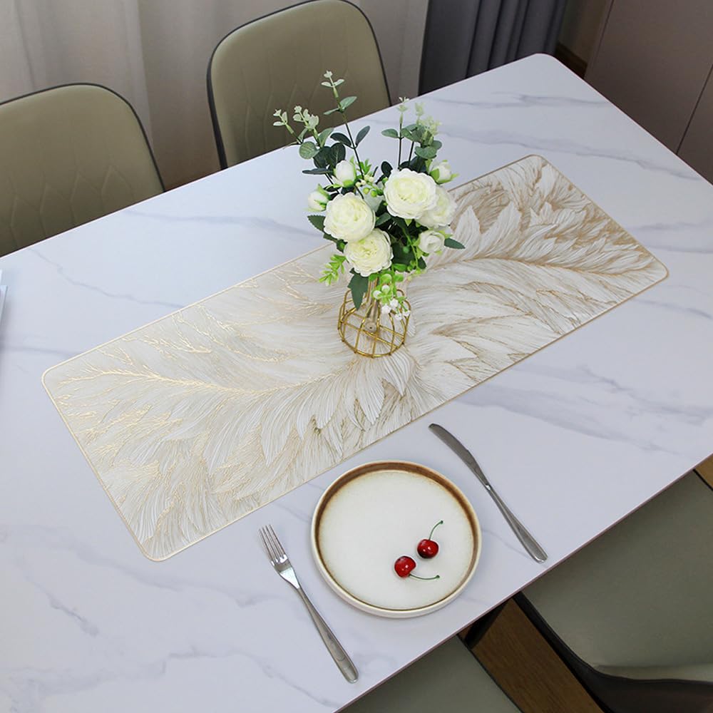 Hosoncovy PVC Table Runner Non-slip Decorative Table Mats Placemat for Home Party Kitchen Dining Wedding Decor (91CM X 33CM) (Gold)