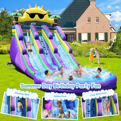 Inflatable Water Slide with Big Splash Pool, Water Slides Backyard Water Slide and Swimming Pool Summer Splash Party (Sun Glassess)