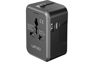 URJD Universal Travel Adapter with 2 USB A/C Ports & 2500W AC Outlet, International Plug Adapter Converter, Type C/A/G/I All in One Wall Charger Worldwide Travel Adaptor for US to EU UK AUS Asia