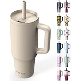 TILUCK 40 oz Tumbler with Handle, Vacuum Insulated Stainless Steel Travel Mug with 100% Leak-Proof Silicone Straw Lid, Cupholder Friendly Water Bottle(MistyGray, 40oz)