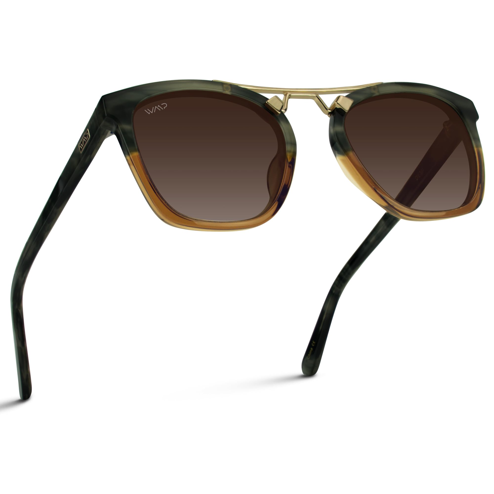 Photo 1 of WearMe Pro Polarized Vintage Large Square Womens Sunglasses with Metal Double-Bar Bridge (Desert Sage/Gradient Brown Lens)