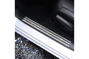 Pirador Luster Crystal Car Door Sill Plate Protectors, Bling Diamond Door Entry Guards Sill Scuff Cover Panel Step Protector Sticker with Sparkling Rhinestones Universal White & Black 2 Pcs