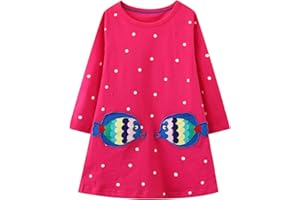 HILEELANG Girl Long Sleeve Dress Cotton Casual Applique Christams Tunic Shirt Clothes