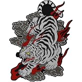 Wave Tiger Patch - Roaring Bengal Striped Tiger Embroidery Applique Badge Iron-On Sew-On Fire Applique for Jackets, Backpacks, and Clothing