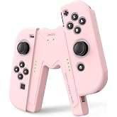 JINGDU Switch Joy-Con Charging Grip Compatible with Nintendo Switch &amp; OLED Model, V-Shaped Pink Gaming Charger with Indicators