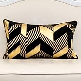 Alerfa 12 x 20 Inches Black Geometric Gold Leather Striped Cushion Cases Embroidery Modern Throw Pillow Covers Decorative Pillows for Couch Living Room Bedroom Car 30 x 50cm