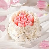 Handmade Floral Bouquet Candle, Scented Peony & Rose Shape, Gift for Women, Home Décor, Aromatherapy, Small (2.8"x2.4", 3 Flowers) & Large (3.6"x3", 5 Flowers) – Pink & Rose Red (Pink, Large)