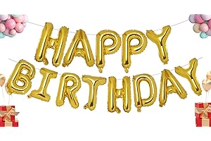 ACCEVO Gold Happy Birthday Balloons 16 Inch Mylar Foil Letters Balloons Happy Birthday Banner for Kids Child Adults Boys Girls Happy Birthday Sign Birthday Party Decorations Supplies