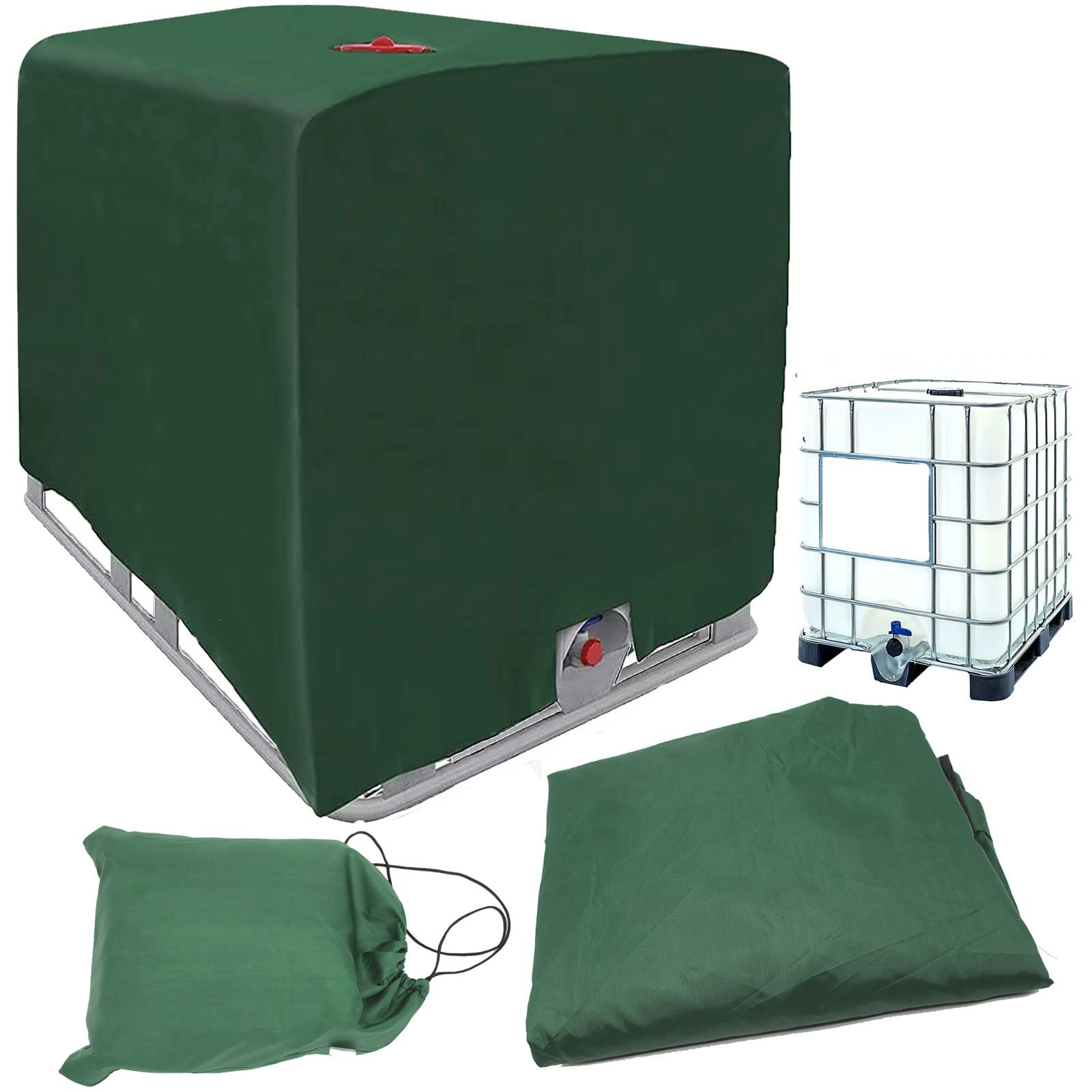 1000L IBC Tank Cover, Green IBC Tank Accessories, 120 x 100 x 116 cm IBC Container Cover, Cover System for Water Tank, UV Protection Cover for IBC Tank Container, Rainwater Tank
