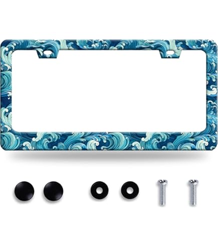 AUCCMORLY Ocean Waves License Plate Frame - Stainless Steel Car Accessories 2-Pack