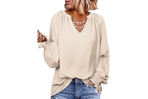 Dokotoo Womens Blouses Fashion Smocked Long Sleeve V Neck Casual Chiffon Shirts Tops Fall Outfits Clothes 2024