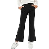 CharmWM Girls School Uniform Pants Elastic High Waisted Flare Dress Pants Bell Bottoms