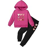 BOMDEALS Cute Toddler Girls Sweatsuit - Valentines Heart Print Kids Fall Clothes Set Hoodie Sweatshirt Pants Spring Outfits