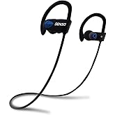 Senso Bluetooth Headphones, Best Wireless Sports Earphones w/Mic IPX7 Waterproof HD Stereo Sweatproof Earbuds for Gym Running Workout 8 Hour Battery Noise Cancelling Headsets (Black Blue)